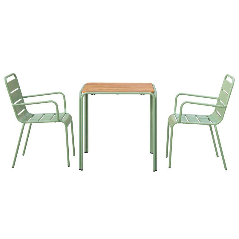 Gartentisch Bistro-Stil, quadratisch aus Metall und Polywood, 70x70 cm, und 2 Stühle mit Armlehnen (3/7)