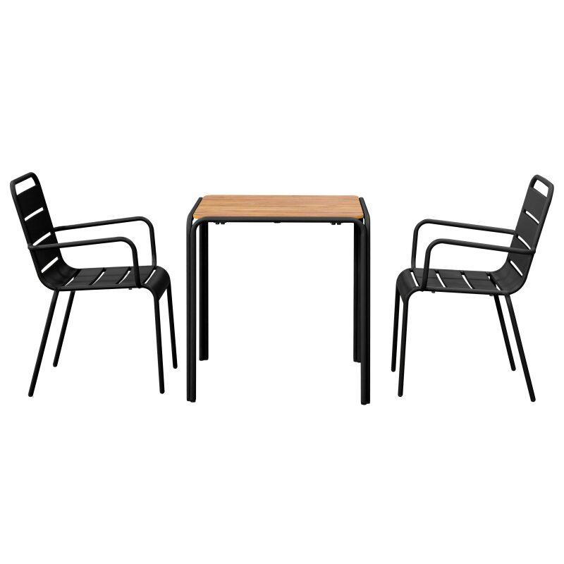 Gartentisch Bistro-Stil, quadratisch aus Metall und Polywood, 70x70 cm, und 2 Stühle mit Armlehnen (3/7)