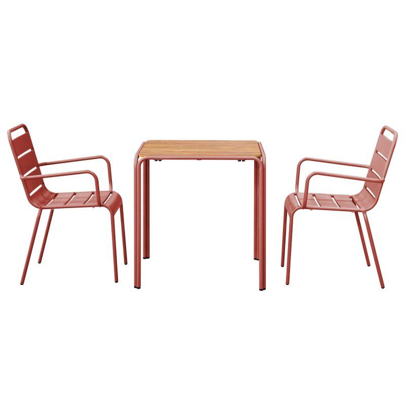 Gartentisch Bistro-Stil, quadratisch aus Metall und Polywood, 70x70 cm, und 2 Stühle mit Armlehnen (3/7)