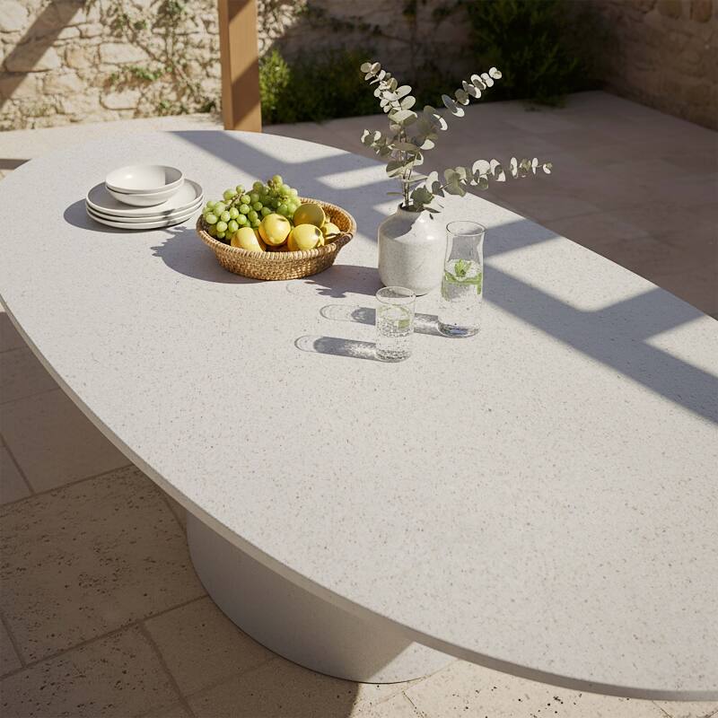 Gartentisch oval in glatter Betonoptik, 200x110 cm, und 6 Stühle stapelbare aus Textilene (2/7)