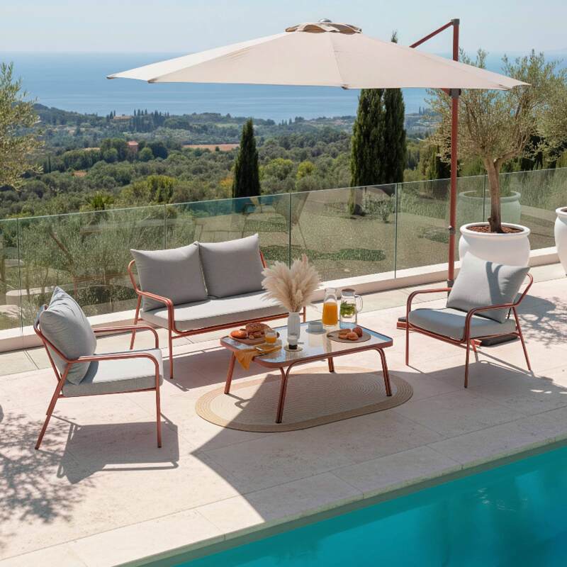 Gartenlounge Set aus Metall und Sicherheitsglas für 4 Sitzen - Lifestyle