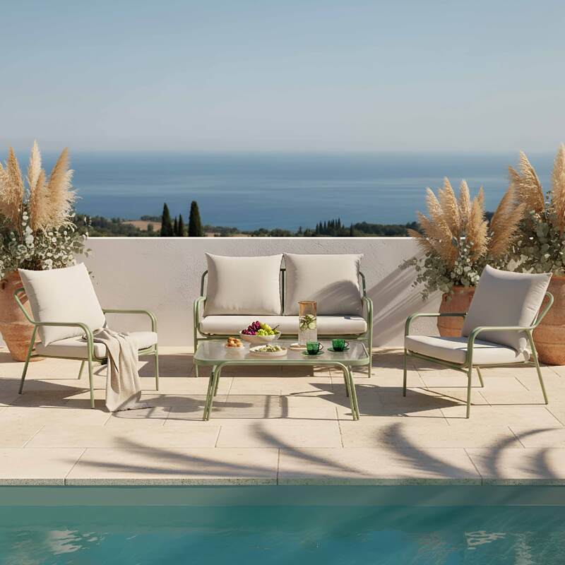 Gartenlounge Set aus Metall und Sicherheitsglas für 4 Sitzen - Lifestyle