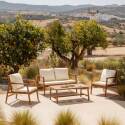 Gartenlounge-Set aus FSC®-zertifiziertem Eukalyptusholz mit 1 Sofa, 2 Sesseln und einem Couchtisch 