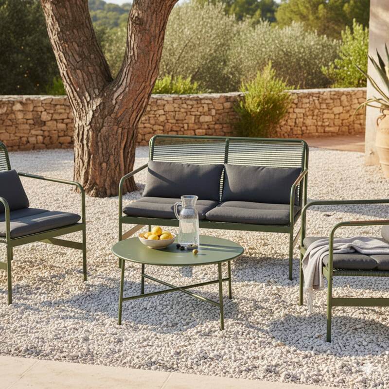 4-Sitzer-Gartenmöbel aus Metall mit 1 Sofa, 2 Sesseln und Couchtisch (3/8)