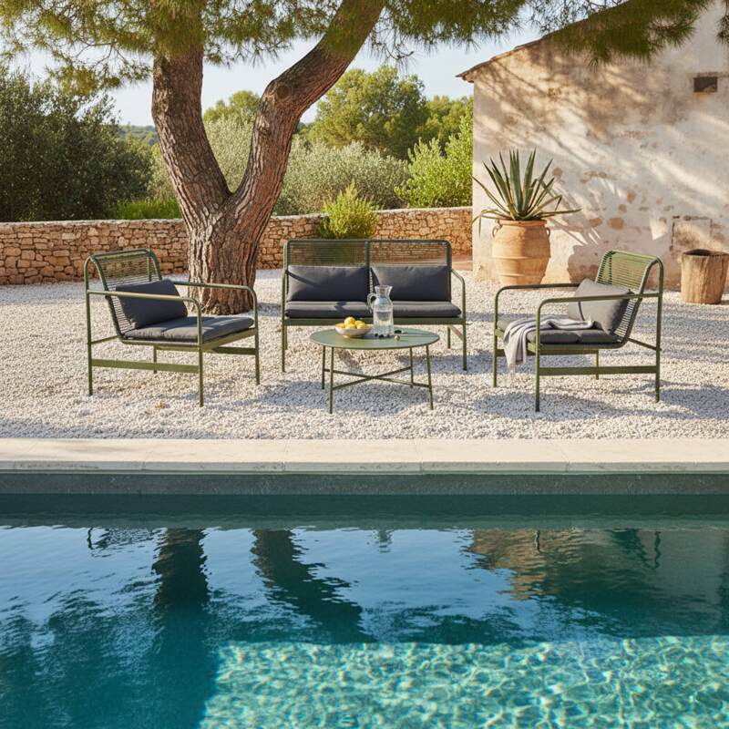 4-Sitzer-Gartenmöbel aus Metall mit 1 Sofa, 2 Sesseln und Couchtisch (7/8)