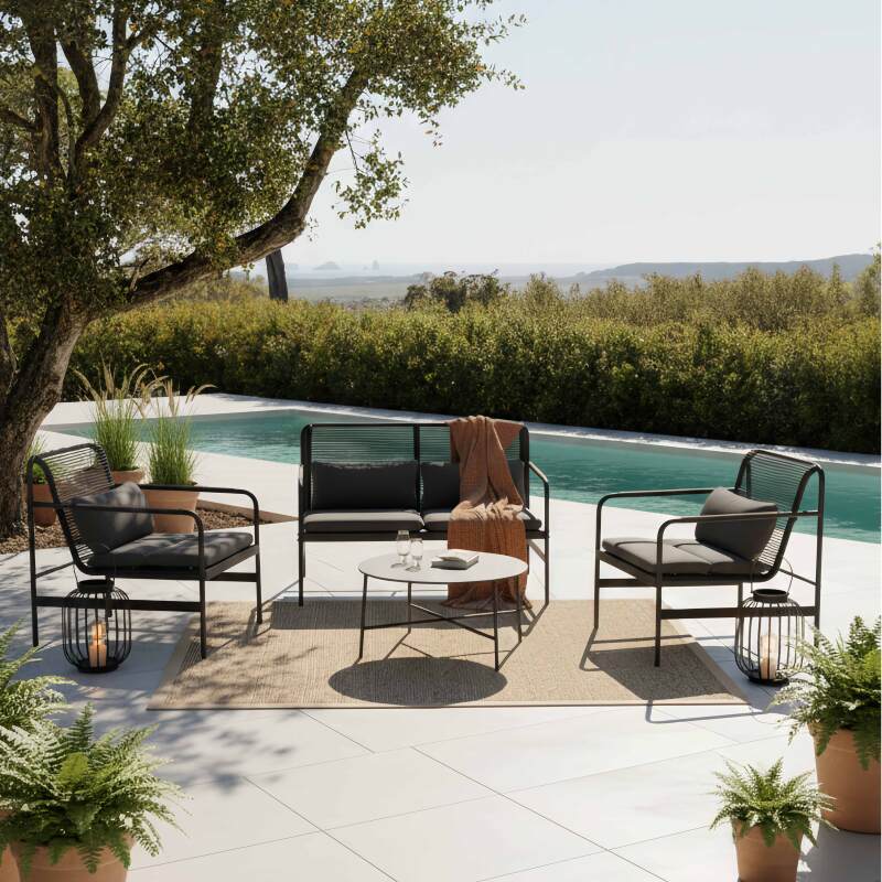 4-Sitzer-Gartenmöbel aus Metall mit 1 Sofa, 2 Sesseln und Couchtisch (7/8)