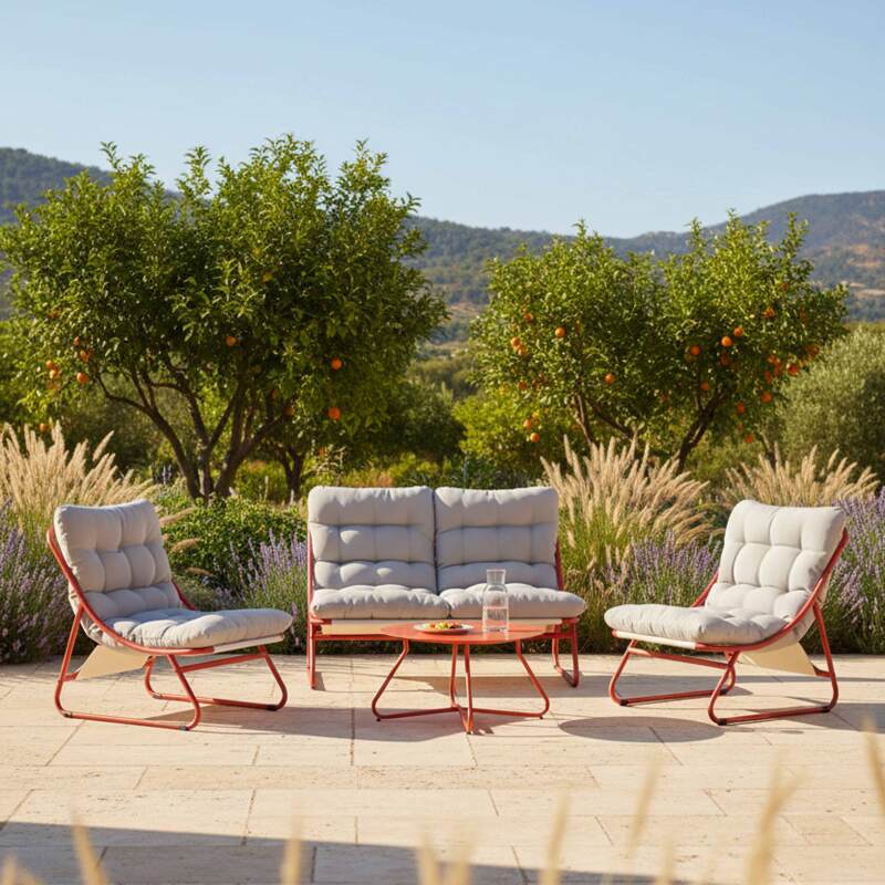 4-Sitzer-Gartenmöbel aus Metall mit 1 Sofa, 2 Sesseln und Couchtisch (2/9)