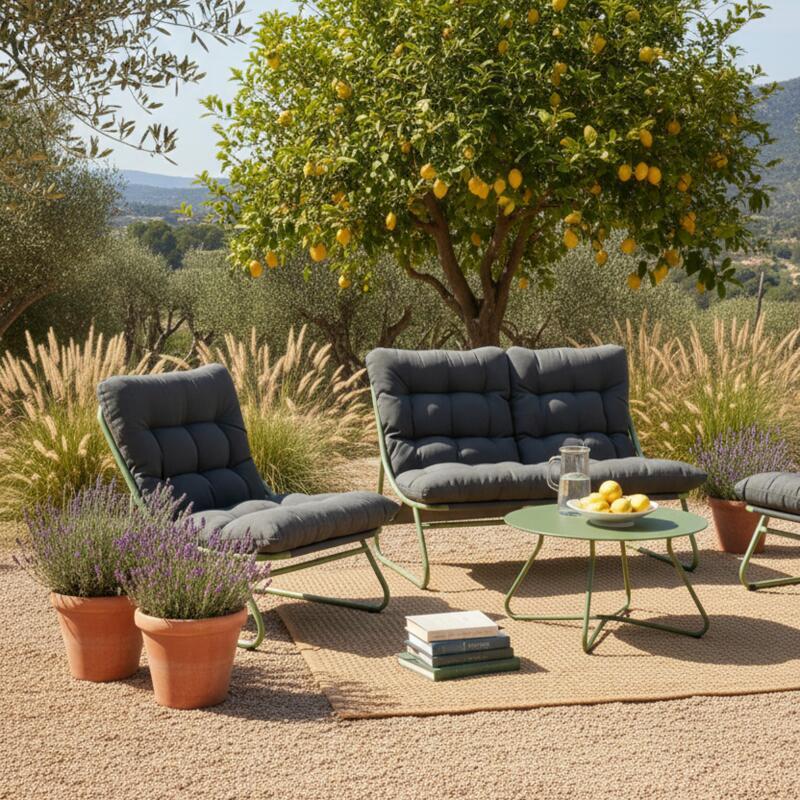 4-Sitzer-Gartenmöbel aus Metall mit 1 Sofa, 2 Sesseln und Couchtisch (2/9)