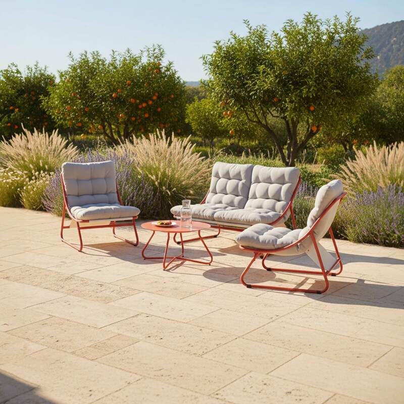 4-Sitzer-Gartenmöbel aus Metall mit 1 Sofa, 2 Sesseln und Couchtisch