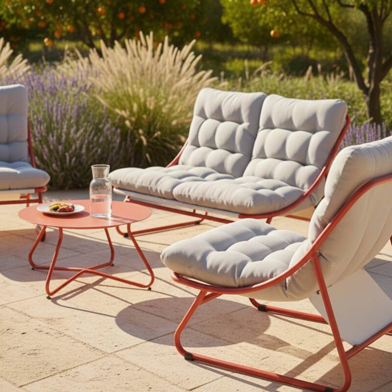 4-Sitzer-Gartenmöbel aus Metall mit 1 Sofa, 2 Sesseln und Couchtisch (3/9)