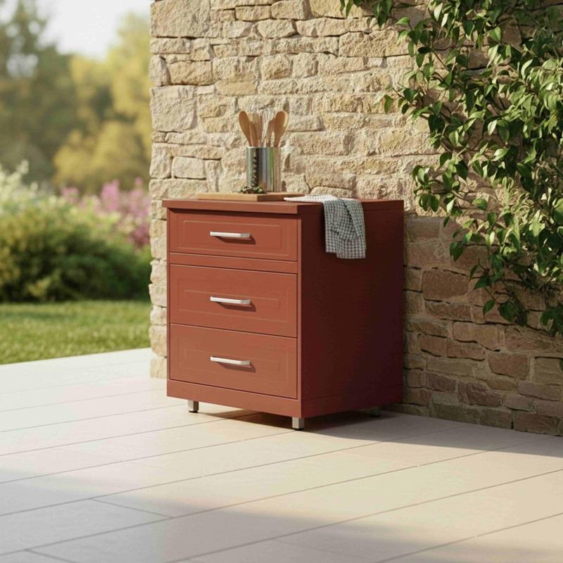 Outdoor-Küche aus Metall in Eckform mit Outdoor-Spüle, Grill und Stauraum – 5 Module (4/8)