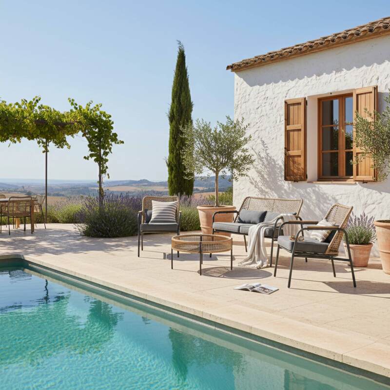 4-Sitzer-Rattan-Gartenmöbel mit Sofa, 2 Sesseln und Couchtisch