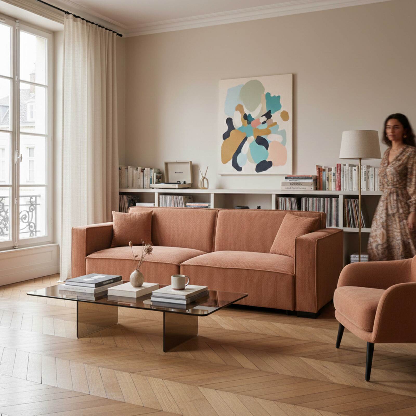 Sofa 3-Sitzer aus Cord mit Kissen