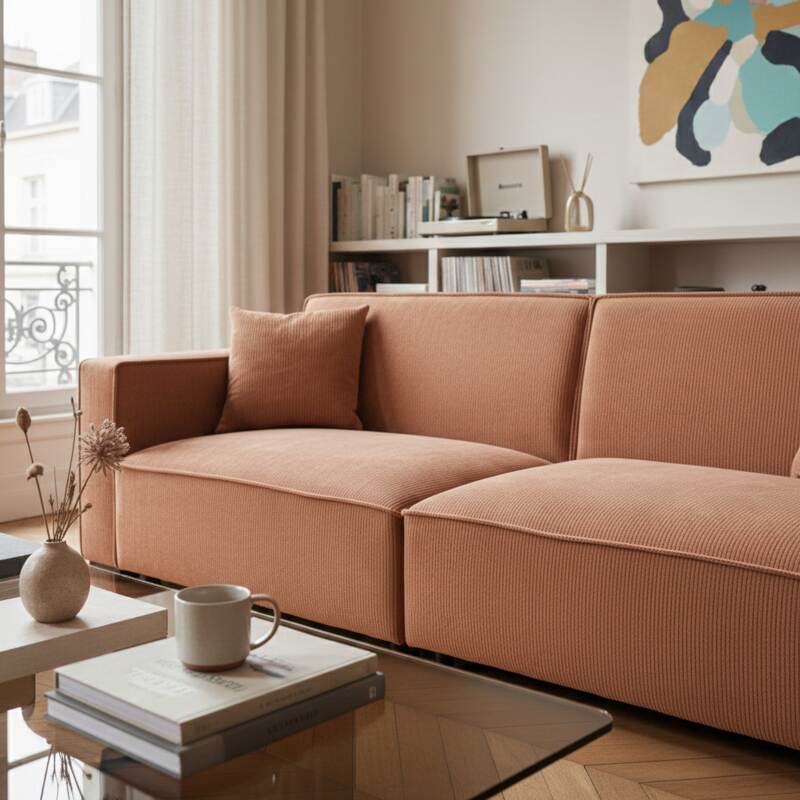 Sofa 3-Sitzer aus Cord mit Kissen (2/9)