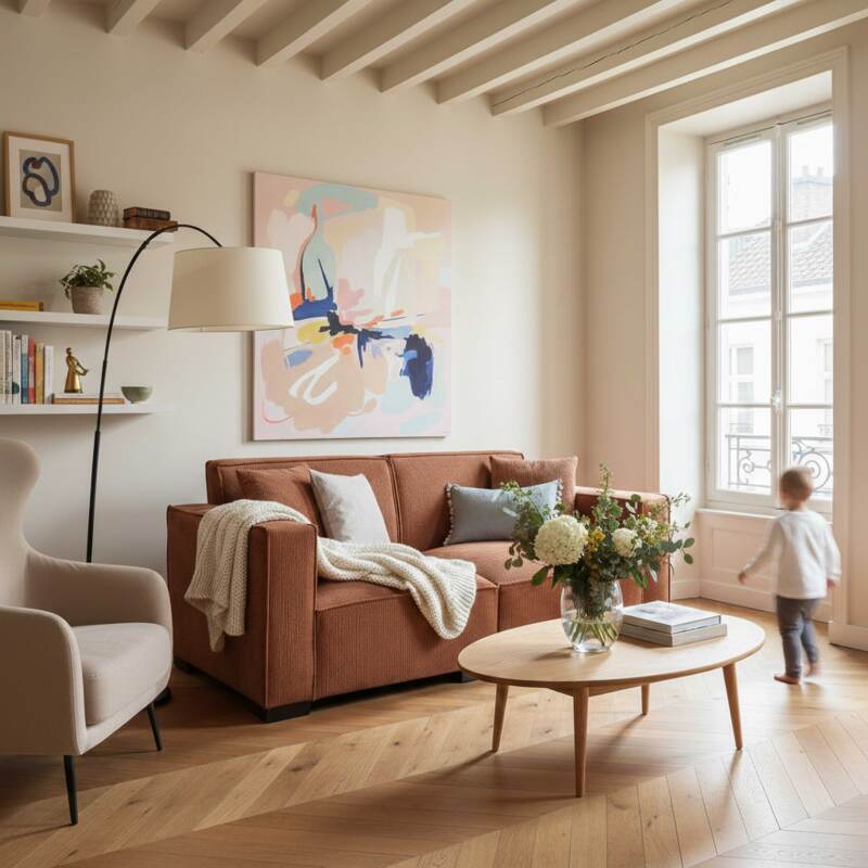 Sofa 2-Sitzer aus Cord mit Kissen