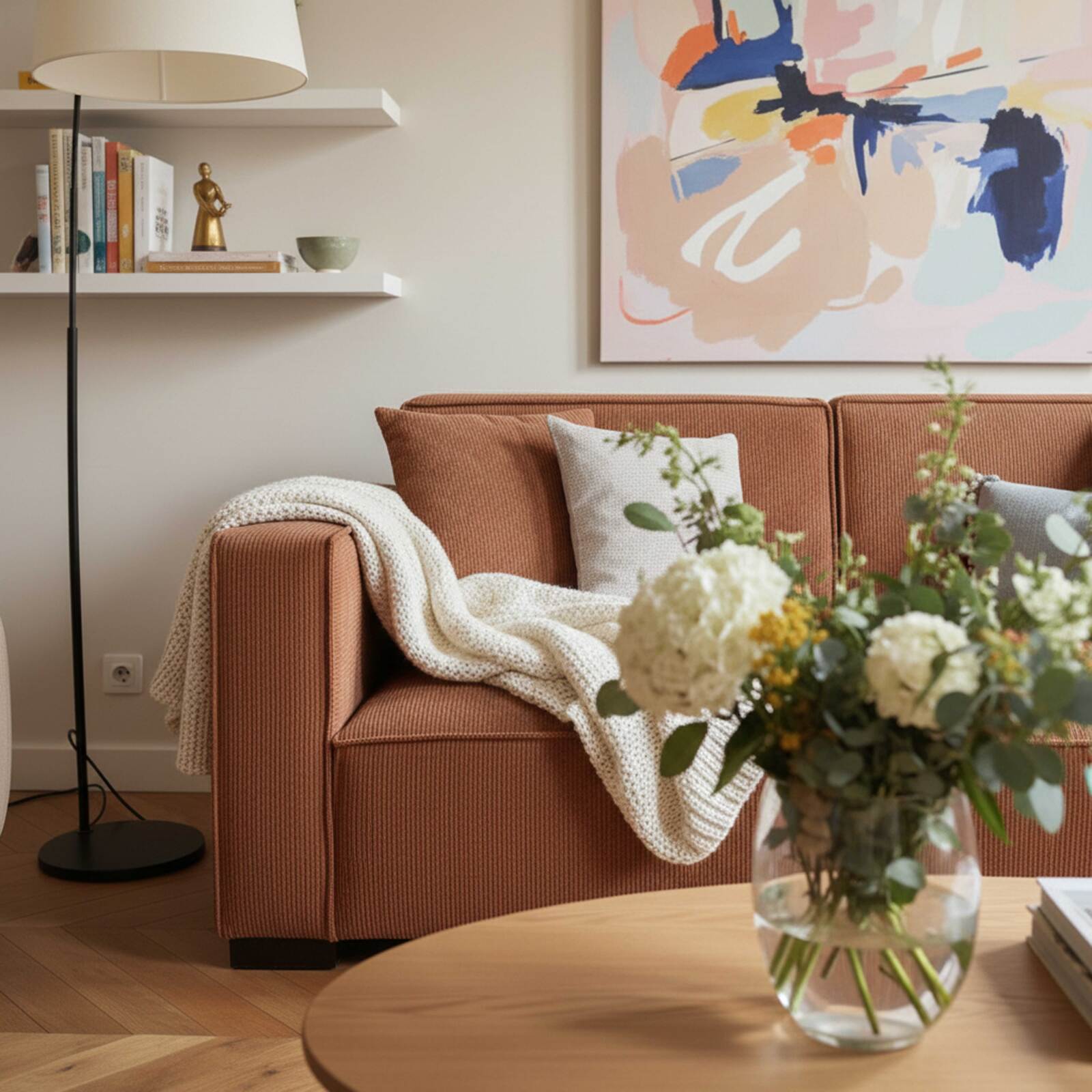 Sofa 2-Sitzer aus Cord mit Kissen