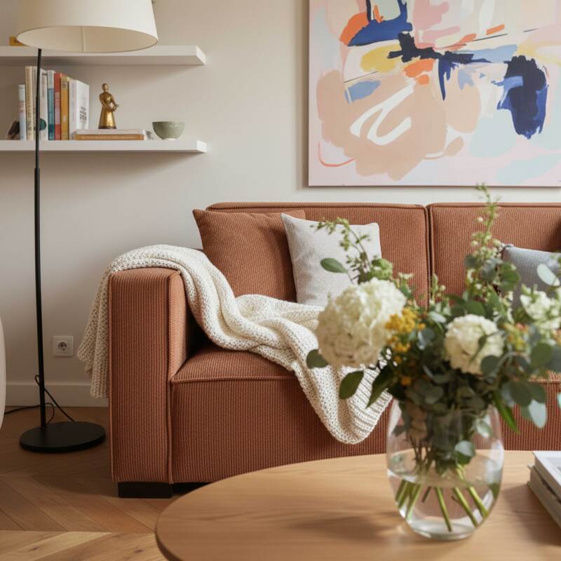 Sofa 2-Sitzer aus Cord mit Kissen