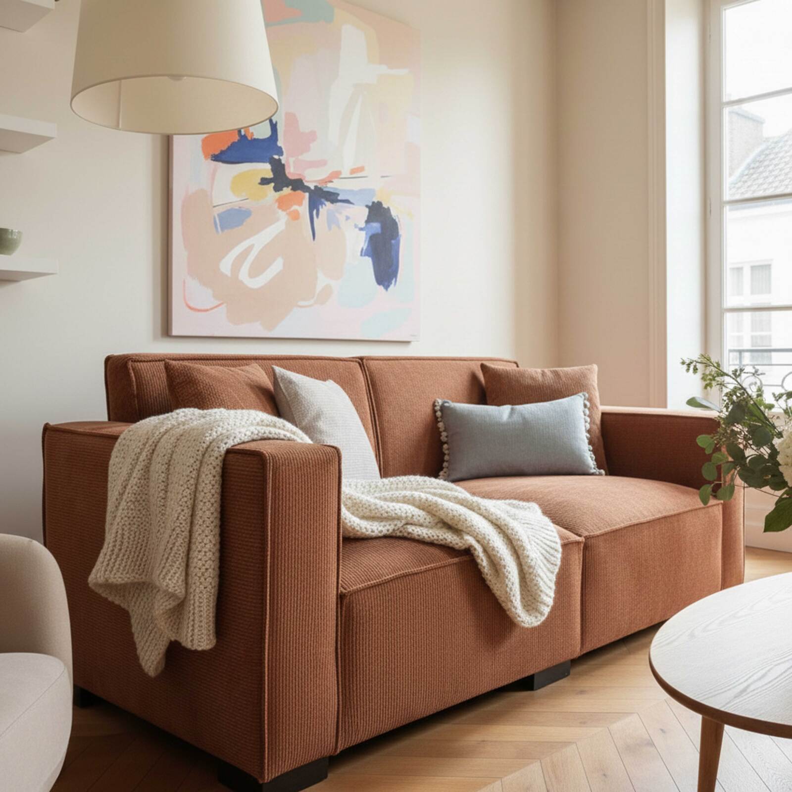 Sofa 2-Sitzer aus Cord mit Kissen