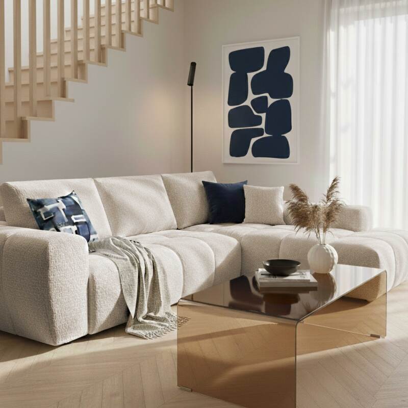 Ecksofa 3-Sitzer aus Stoff mit Chaiselongue rechts und Kissen (2/8)