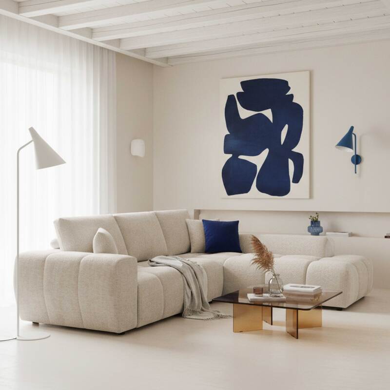 Ecksofa 3-Sitzer aus Stoff mit Chaiselongue rechts und Kissen (7/8)