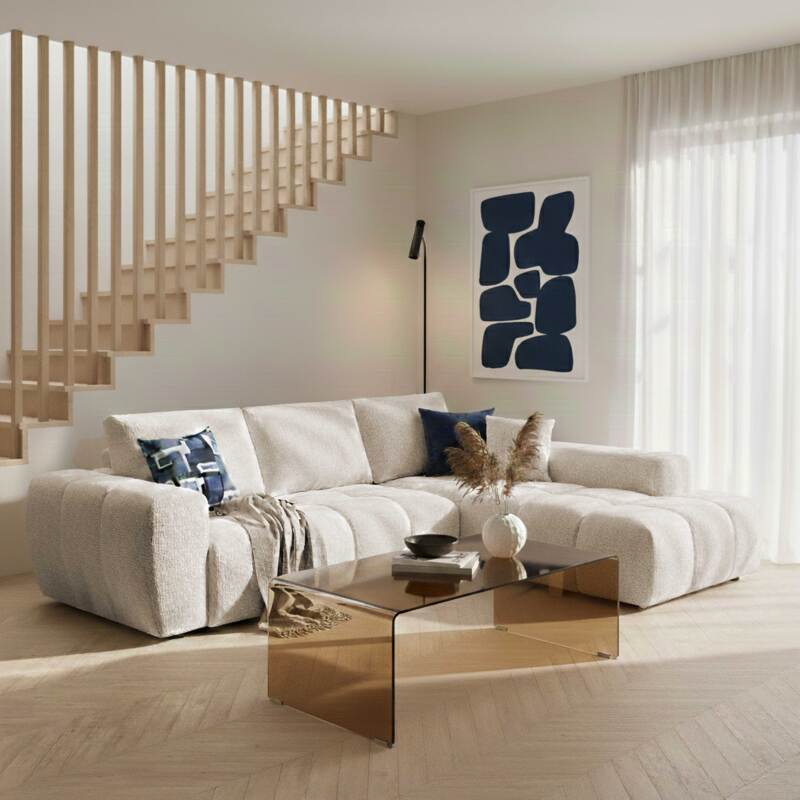 Ecksofa 3-Sitzer aus Stoff mit Chaiselongue rechts und Kissen