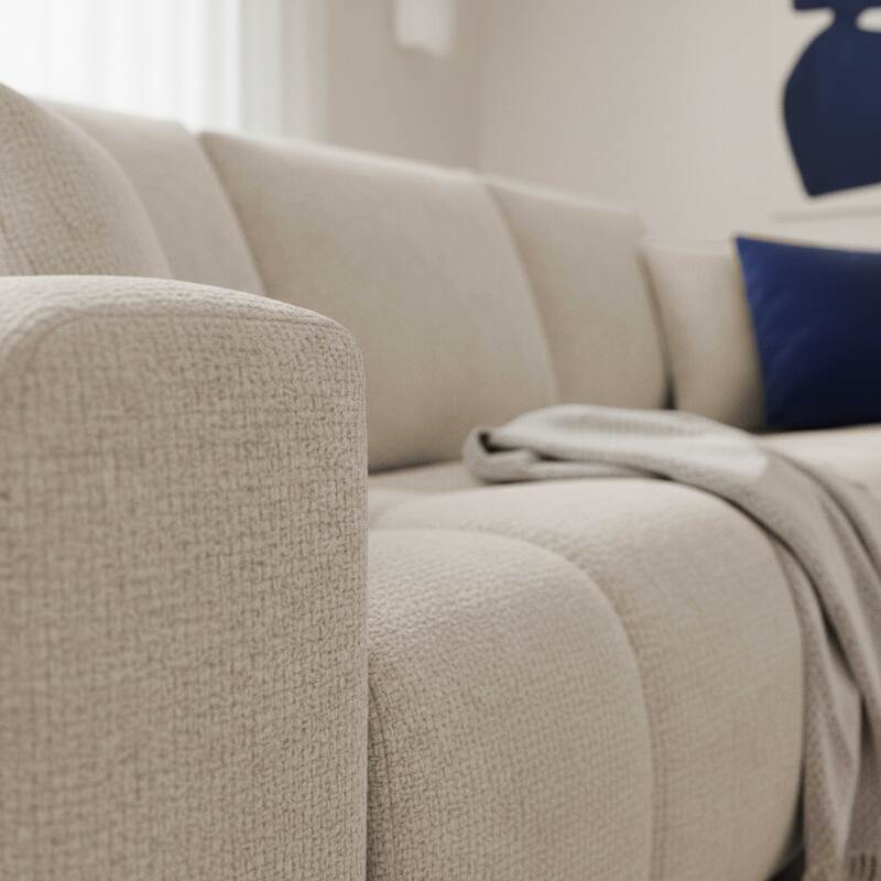 Ecksofa 3-Sitzer aus Stoff mit Chaiselongue rechts und Kissen (3/8)