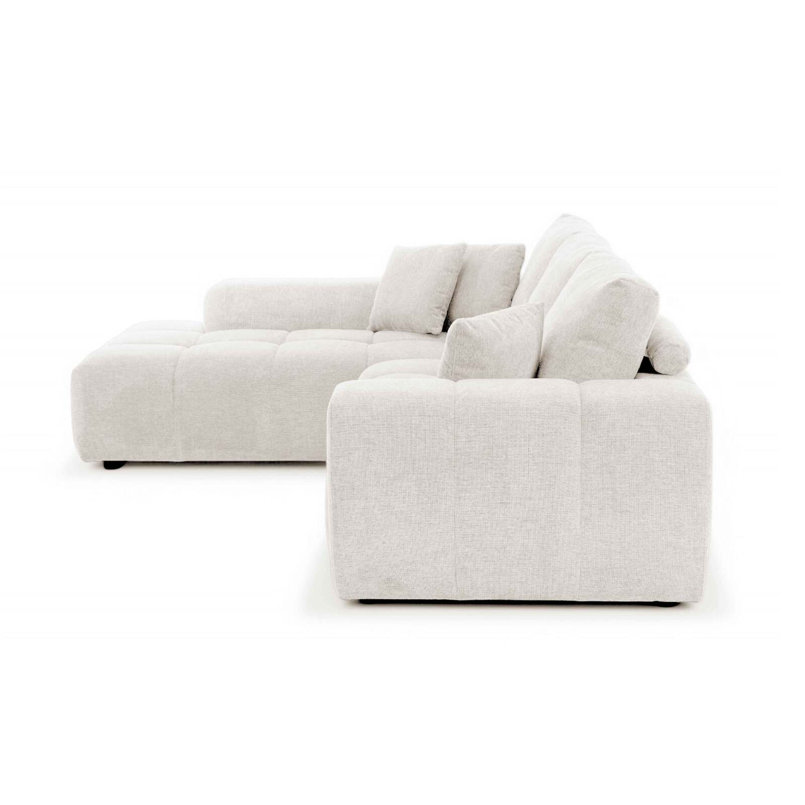Ecksofa 3-Sitzer aus Stoff mit Chaiselongue links und Kissen