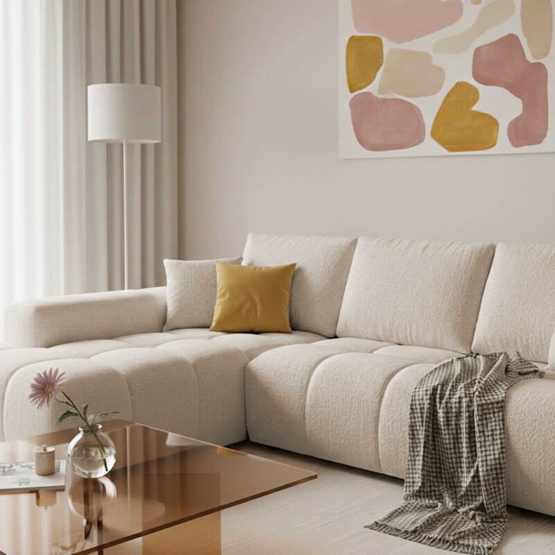 Ecksofa 3-Sitzer aus Stoff mit Chaiselongue links und Kissen (2/9)