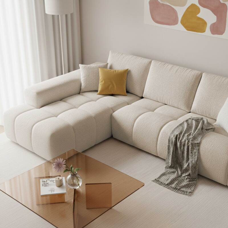 Ecksofa 3-Sitzer aus Stoff mit Chaiselongue links und Kissen (3/9)