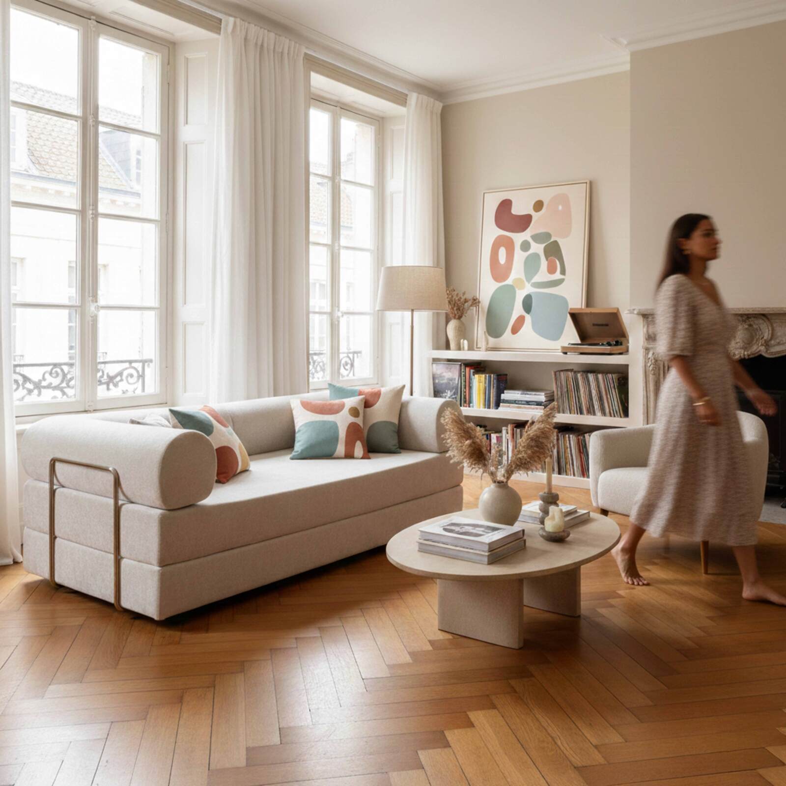 Schlafsofa 2-Sitzer-aus Stoff mit Kissen