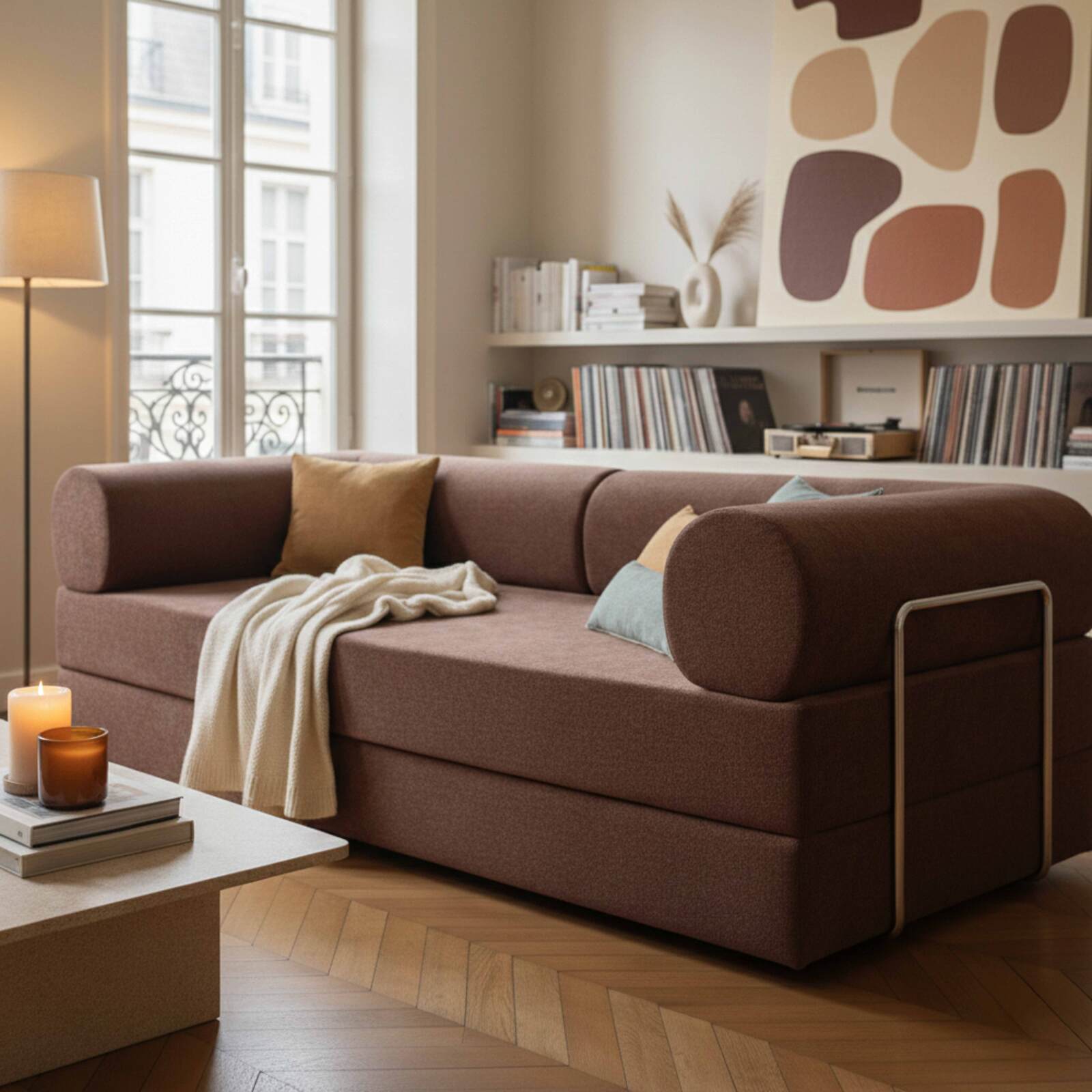 Schlafsofa 2-Sitzer-aus Stoff mit Kissen