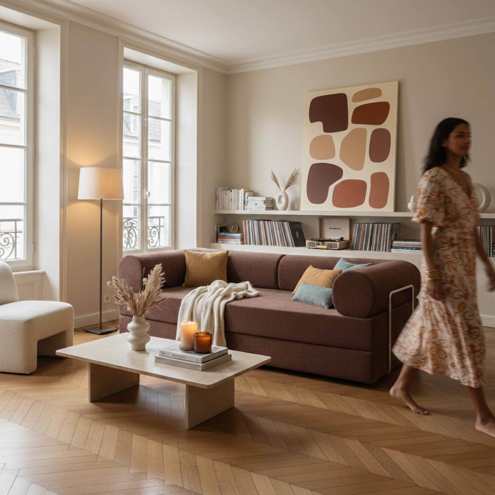 Schlafsofa 2-Sitzer-aus Stoff mit Kissen