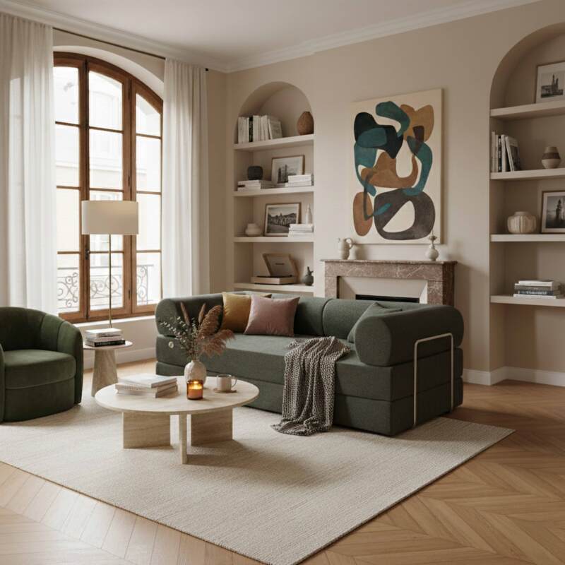 Schlafsofa 2-Sitzer-aus Stoff mit Kissen (6/8)