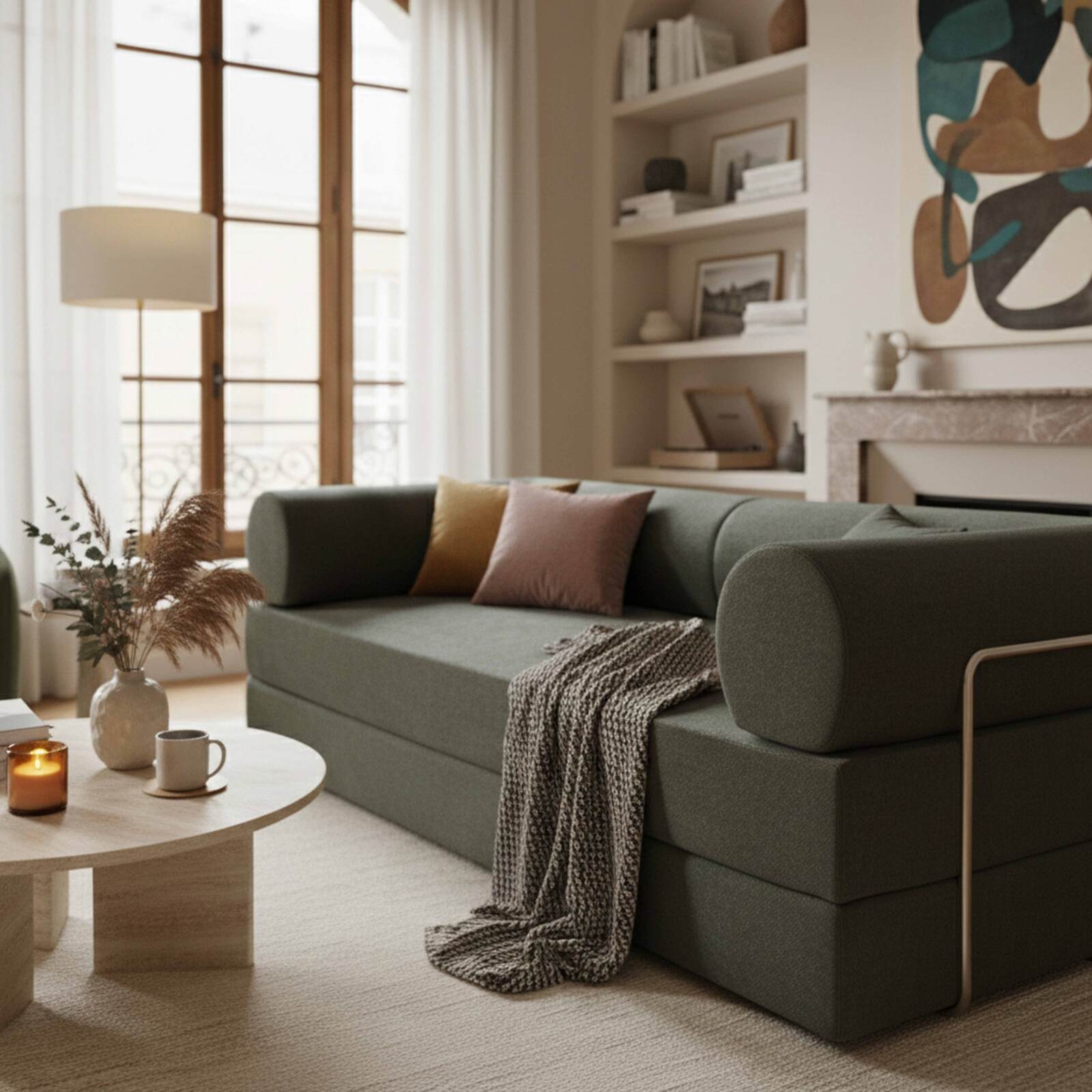 Schlafsofa 2-Sitzer-aus Stoff mit Kissen