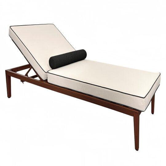 Sonnenliege aus Aluminium in Holzoptik 4-fach verstellbar und Kissen | Oviala