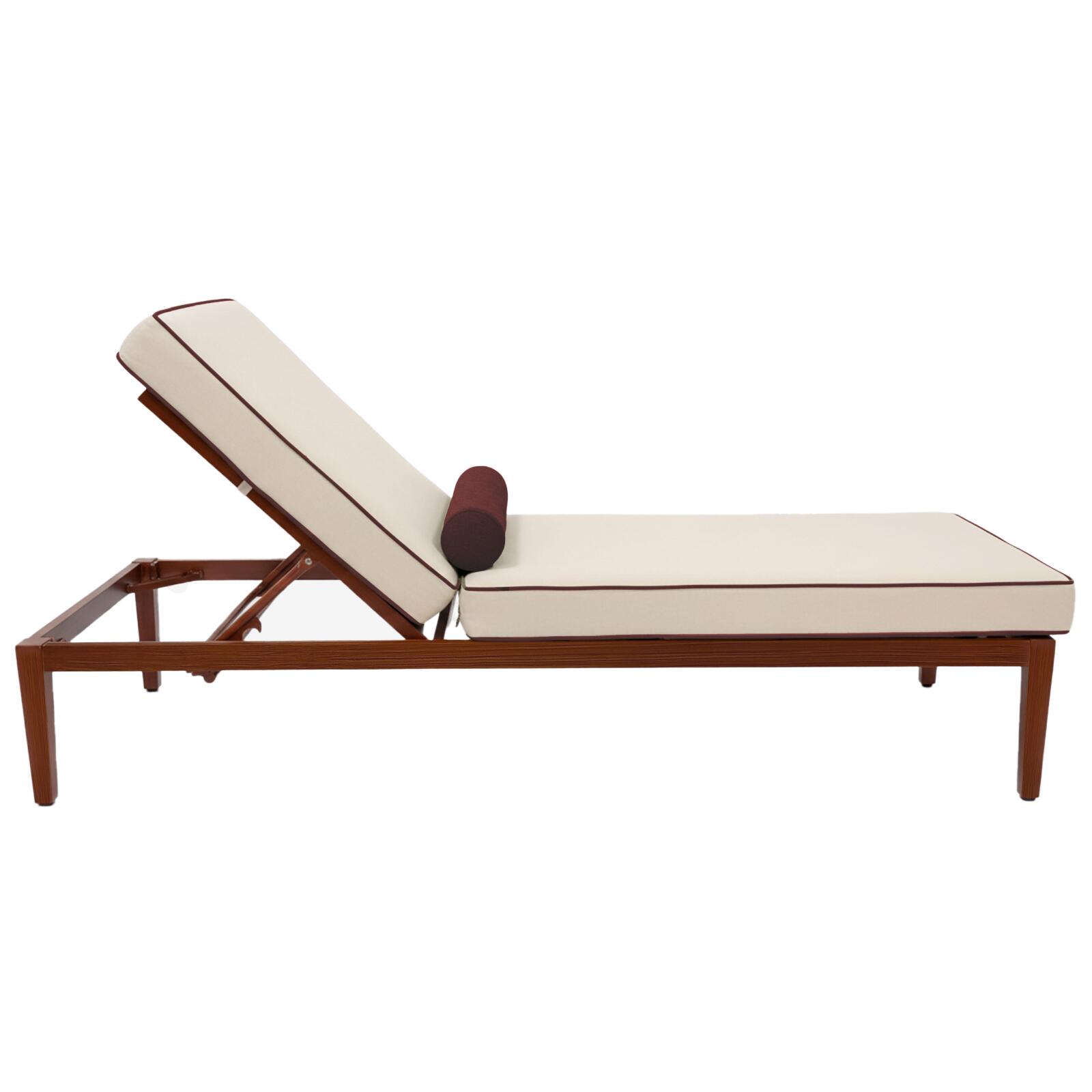 Sonnenliegen aus Aluminium in Holzoptik 4-fach verstellbar und Kissen - 2er-Set