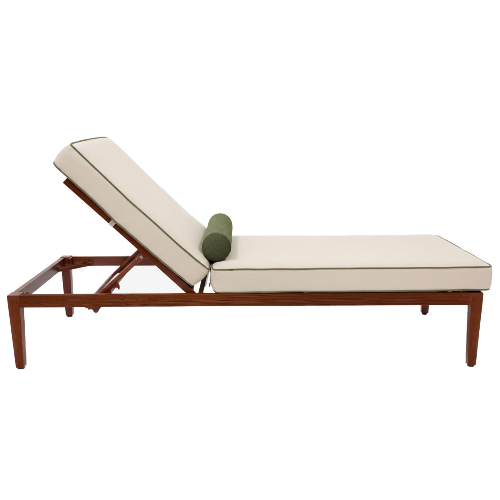 Sonnenliegen aus Aluminium in Holzoptik 4-fach verstellbar und Kissen - 2er-Set