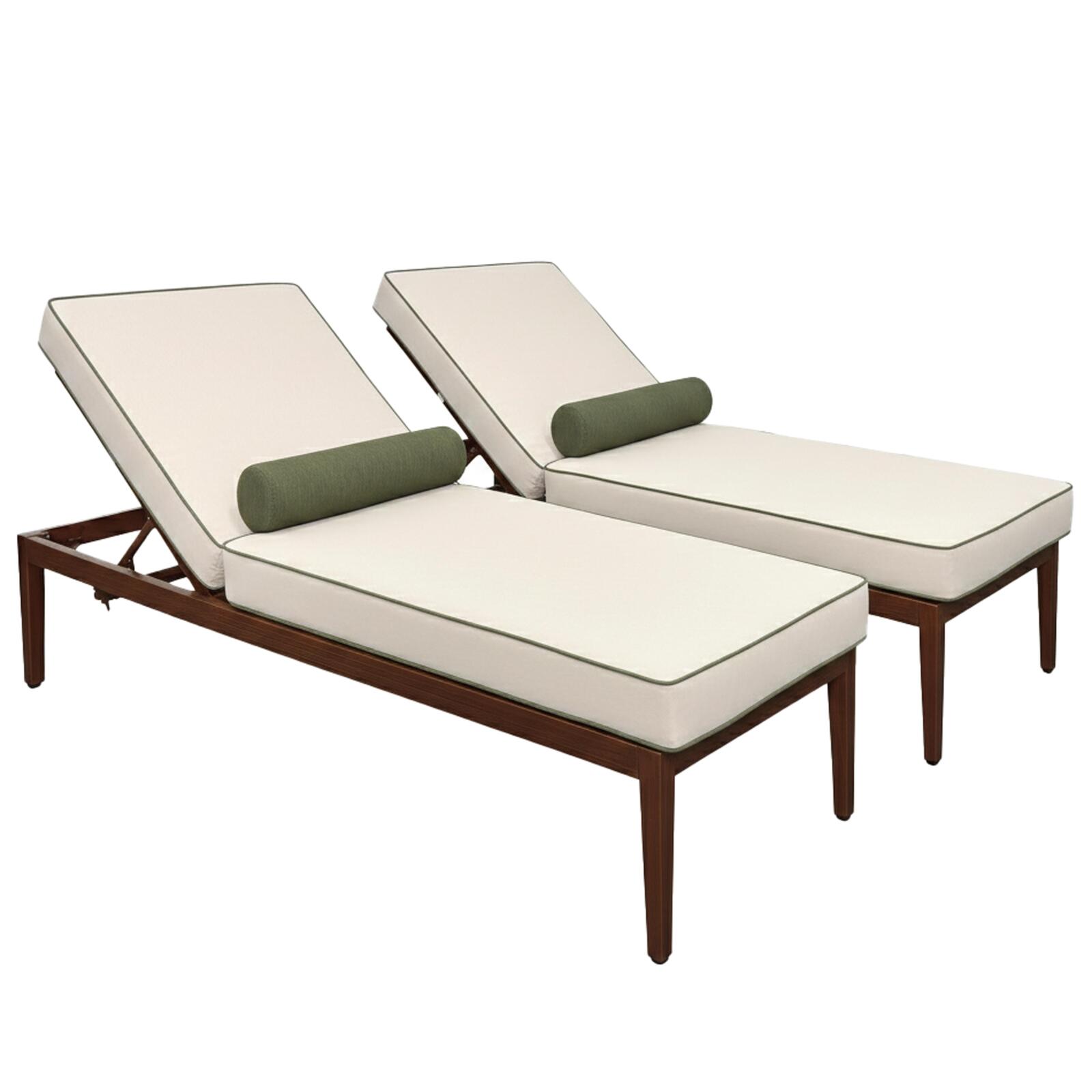 Sonnenliegen aus Aluminium in Holzoptik 4-fach verstellbar und Kissen - 2er-Set