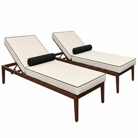 Sonnenliegen aus Aluminium in Holzoptik 4-fach verstellbar und Kissen - 2er-Set | Oviala