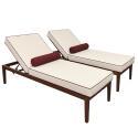 Sonnenliegen aus Aluminium in Holzoptik 4-fach verstellbar und Kissen - 2er-Set