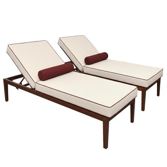 Sonnenliegen aus Aluminium in Holzoptik 4-fach verstellbar und Kissen - 2er-Set | Oviala