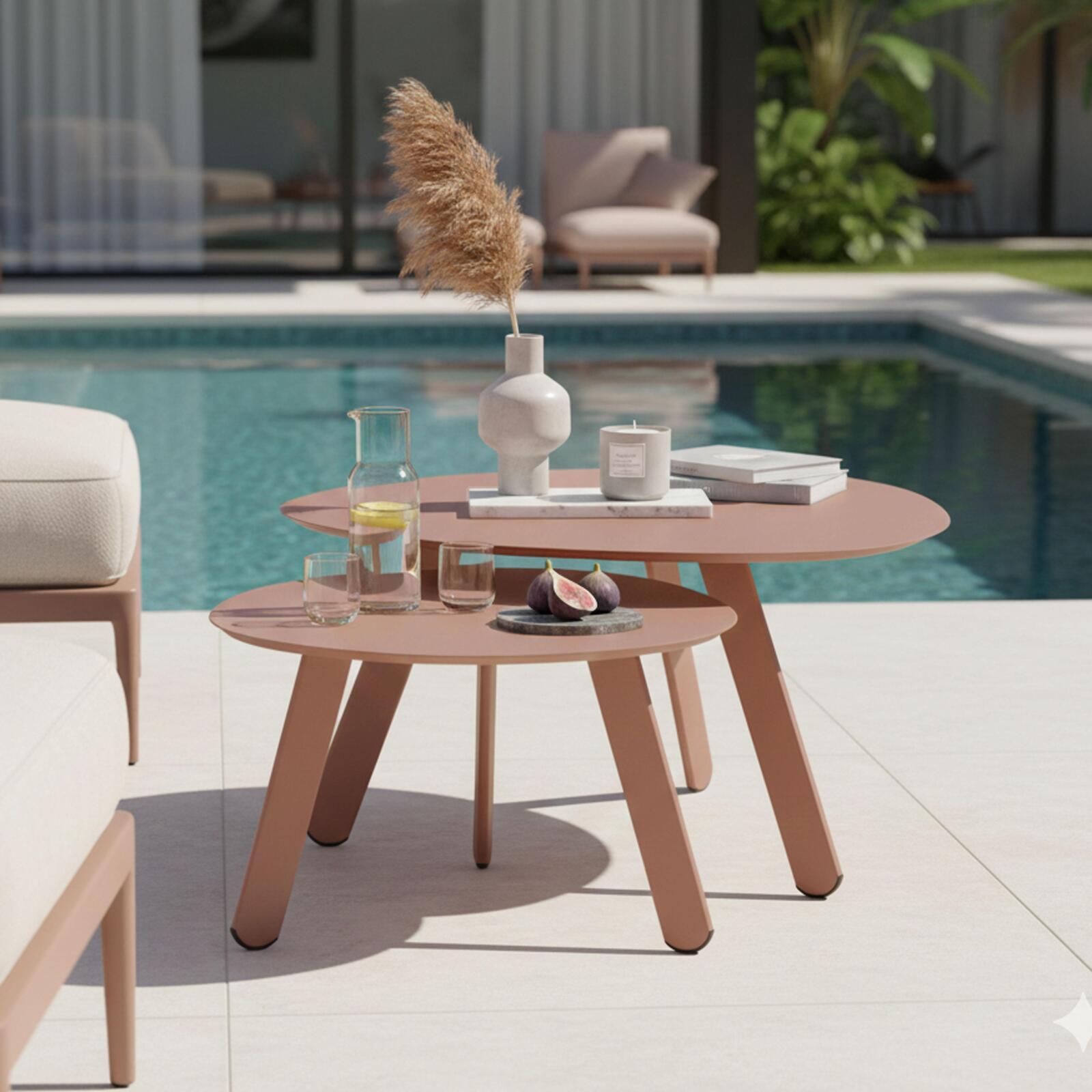 Nestbare Garten Couchtische runden aus Metall  Ø68x40 cm und Ø55x36 cm - Von 2