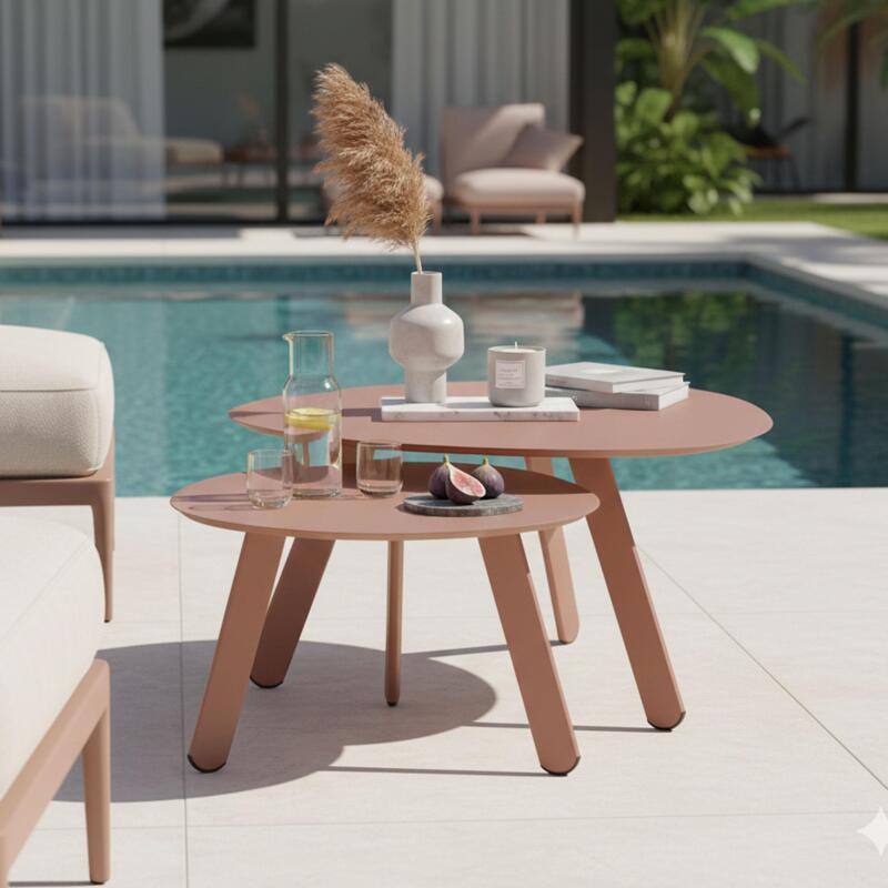 Nestbare Garten Couchtische runden aus Metall  Ø68x40 cm und Ø55x36 cm - Von 2