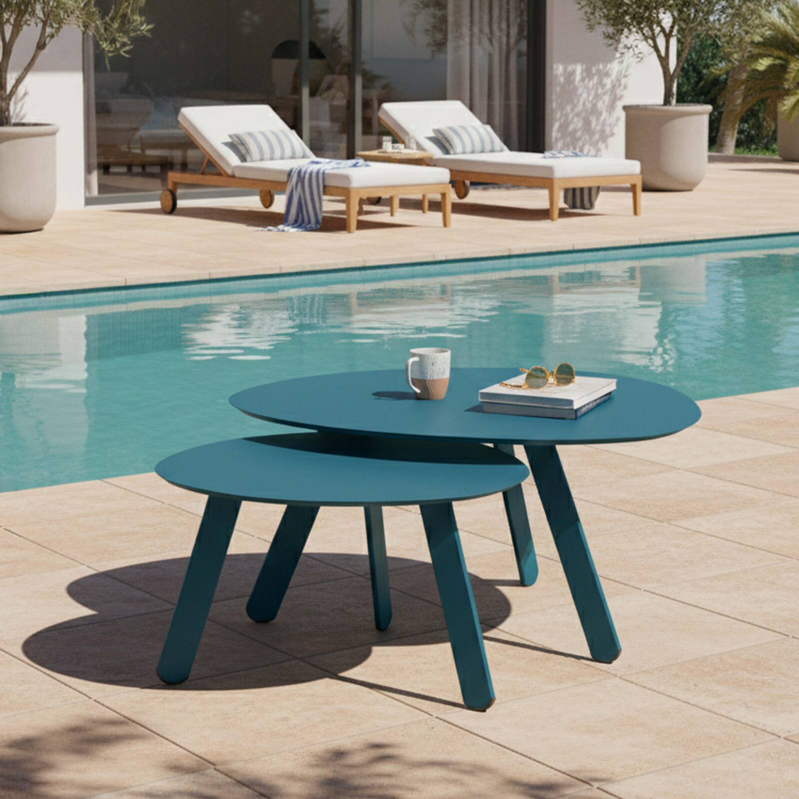 Nestbare Garten Couchtische runden aus Metall  Ø68x40 cm und Ø55x36 cm - Von 2