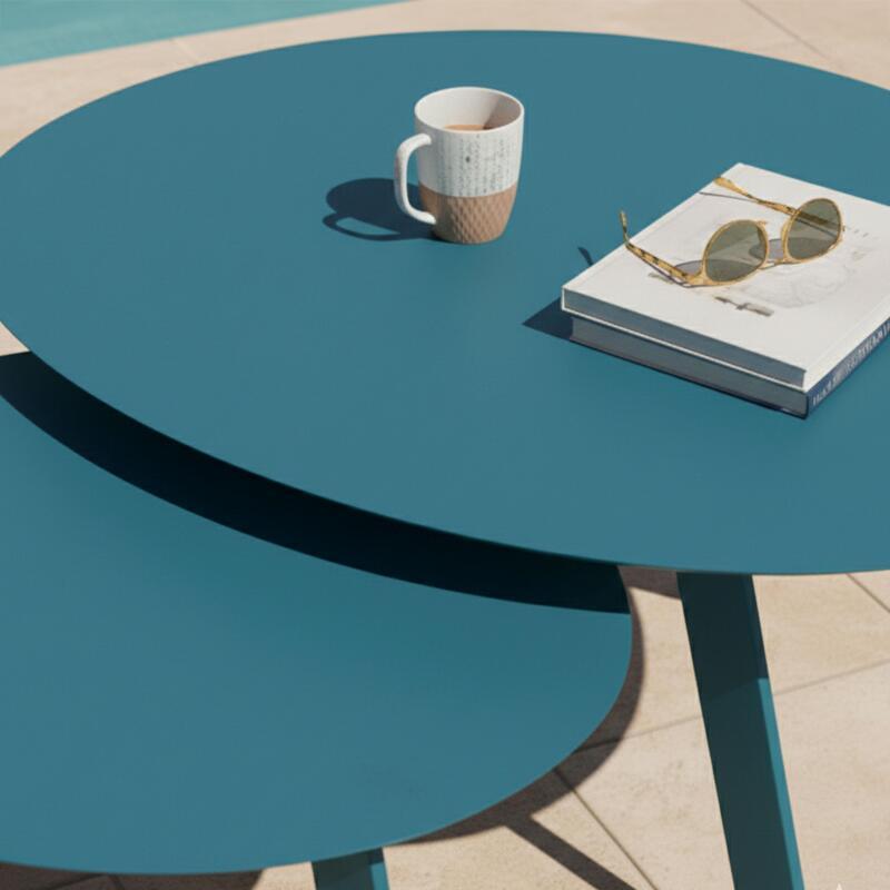 Nestbare Garten Couchtische runden aus Metall  Ø68x40 cm und Ø55x36 cm - Von 2 (2/7)