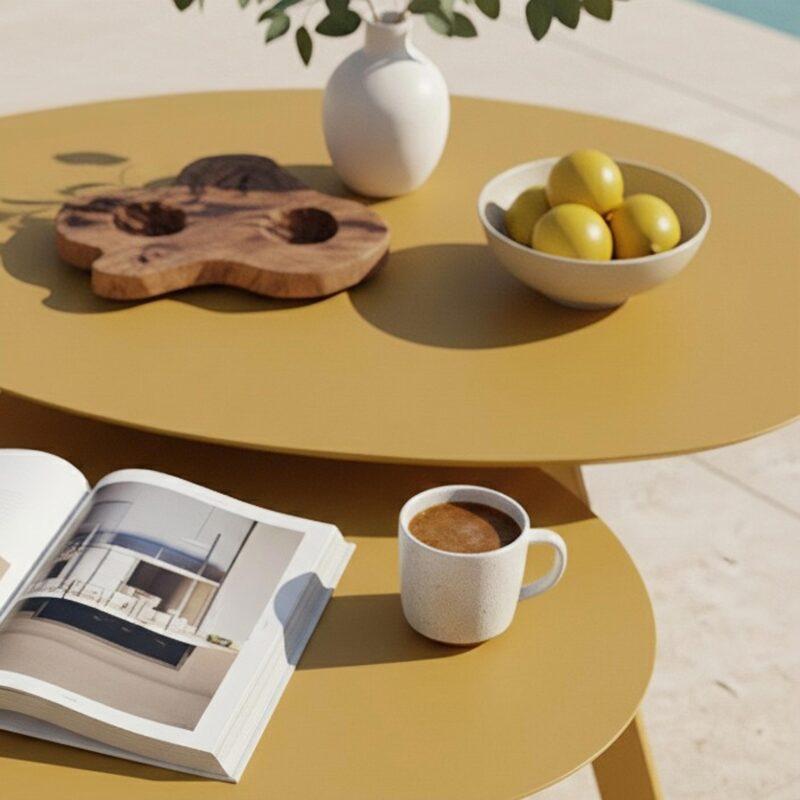 Nestbare Garten Couchtische runden aus Metall  Ø68x40 cm und Ø55x36 cm - Von 2 (2/7)