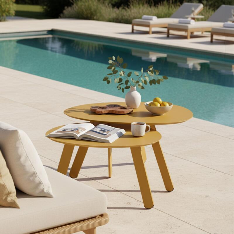 Nestbare Garten Couchtische runden aus Metall  Ø68x40 cm und Ø55x36 cm - Von 2