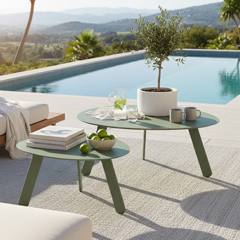 Nestbare Garten Couchtische runden aus Metall  Ø68x40 cm und Ø55x36 cm - Von 2