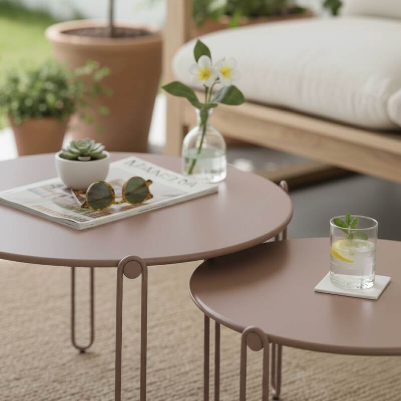 Nestbare Garten Couchtische runden aus Metall  Ø60x40 cm und Ø45x36 cm - Von 2 (2/6)