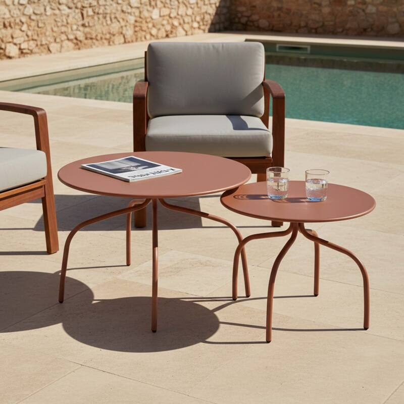Nestbare Garten Couchtische runden aus Metall Ø60x40 cm und Ø40x36 cm - Von 2 - Lifestyle